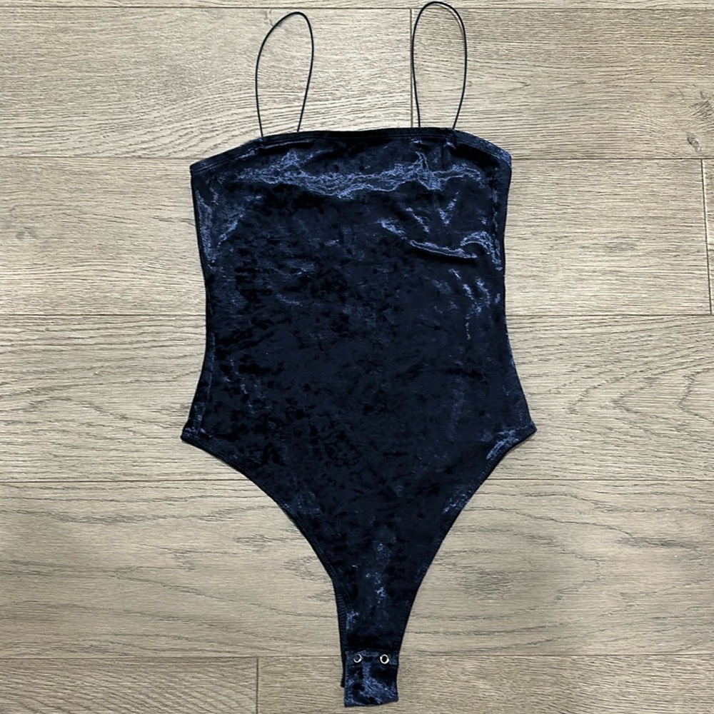 NWOT Garage Crushed Velvet Navy Bodysuit